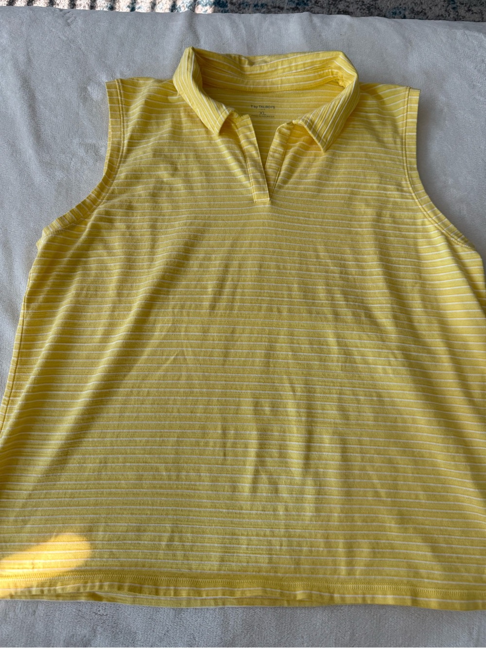 Talbots Sleeveless Polo Shirt Yellow & White Stripe Size XL D96